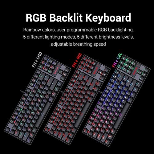 Redragon K552-RGB-BA Mechanical Gaming Keyboard and Mouse Combo Wired RGB LED Backlit 60% with Arrow Key Keyboard & 7200 DPI Mouse for Windows PC Gamers (Tenkeyless Keyboard Mouse Set) image