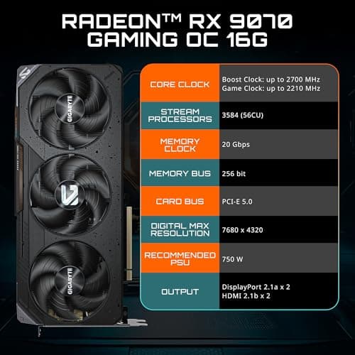 Gigabyte GAMING OC Radeon RX 9070 16GB GDDR6 Black image