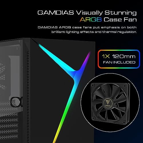 GAMDIAS ARGUS E4 ELITE ATX Mid Tower Black with Tempered Glass Side Panel and USB 3.2 Gen 1 Type-A, USB 2.0 Type-A image