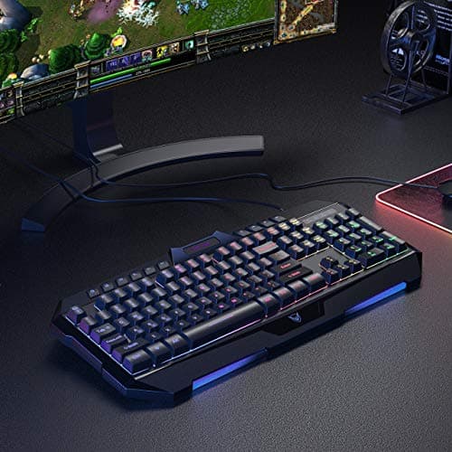 PICTEK Backlit Keyboard and Mouse Combo, LED Wired Gaming Keyboard, Ergonomic Keyboard, Wrist Rest Keyboard with Efficient Multimedia Keys, Programmable Gaming Mouse for Mac, PC, Sega Game Gear Games image