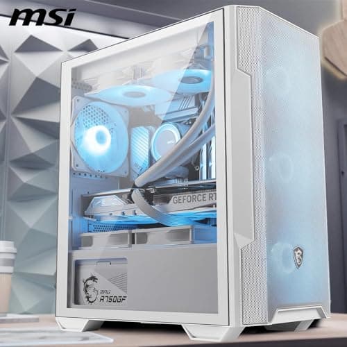 MSI MAG FORGE M100R Micro ATX Mini Tower White with Tempered Glass Side Panel, USB 3.2 Gen 1 Type-A, and USB 2.0 Type-A image