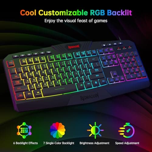 Redragon S101 Wired RGB Backlit Gaming Keyboard and Mouse, Gaming Mouse Pad, Gaming Headset Combo All in 1 PC Gamer Bundle for Windows PC - (Black) image