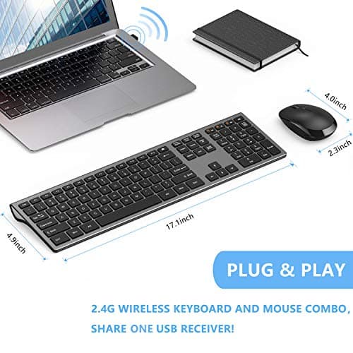 Wireless Keyboard and Mouse Combo - LEKVEY Slim Keyboard Mice, 2.4GHz 109 Keys Full Size Wireless Keyboard Mouse Set, with Number Pad, Silent Click, Stylish Design, US Layout (QWERTY), Space Gray image