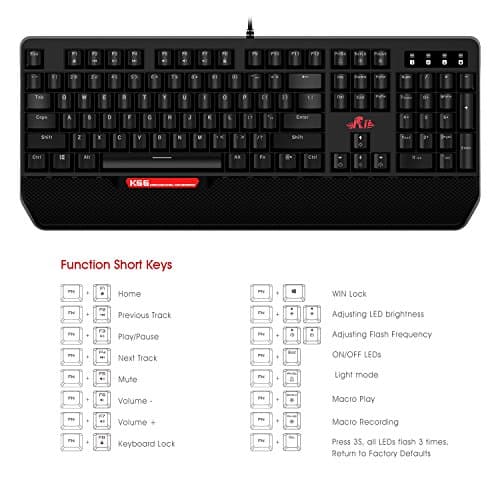 Rii Keyboard Mechanical, Gaming with USB Cable K66, 104 Keys with Red Switches, and LED Backlit,(5 Lights Effects + 3 Macros), Anti-Ghosting Programmable Gaming Keyboard image
