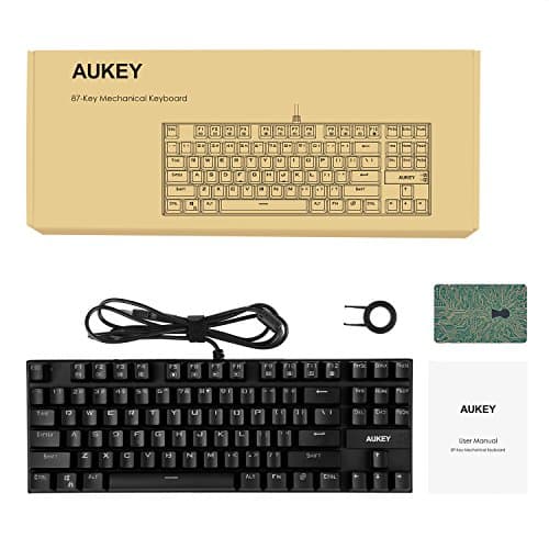 AUKEY Mechanical Keyboard, TKL Gaming Keyboard with Blue Switches, 87-Key 100% Anti-Ghosting with Metal Panel and Water Resistant Design for PC and Laptop, Black image