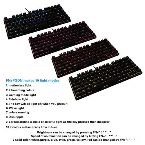 E-Element Z-88 RGB 60% Mechanical Gaming Keyboard, Red Switch, LED Backlit, Water Resistant, Compact 81 Keys Anti-Ghosting for Mac PC, Black image