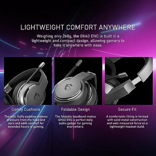 MSI IMMERSE GH40 Wired Closed-Back Headphones ENC Black image