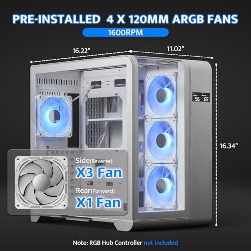 darkFlash L280 ATX Mid Tower White with Tempered Glass Side Panel and USB 3.2 Gen 1 Type-A USB 2.0 Type-A Front Panel image
