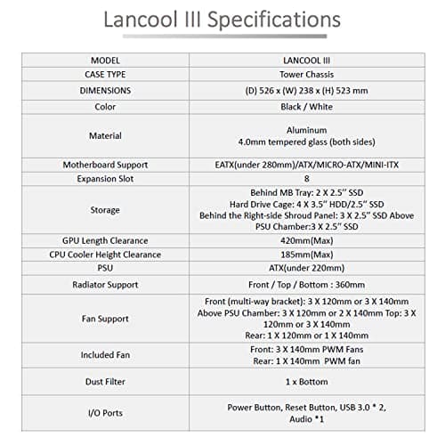 Lian Li LANCOOL III ATX Mid Tower Black with Tempered Glass Side Panel, USB 3.2 Gen 2 Type-C, USB 3.2 Gen 1 Type-A image