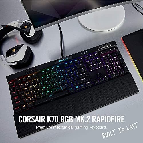 Corsair K70 RGB MK.2 RAPIDFIRE Mechanical Gaming Keyboard - USB Passthrough & Media Controls - Fastest & Linear - Cherry MX Speed - RGB LED Backlit image