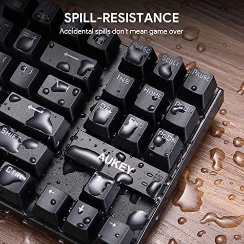 AUKEY Mechanical Keyboard, TKL Gaming Keyboard with Blue Switches, 87-Key 100% Anti-Ghosting with Metal Panel and Water Resistant Design for PC and Laptop, Black image