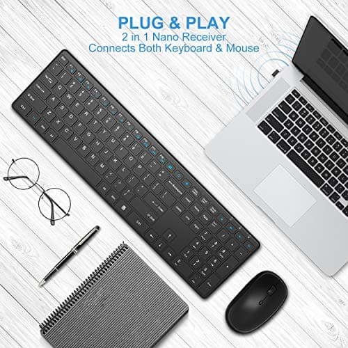 Wireless Keyboard and Mouse Combo, WisFox 2.4G Full-Size Slim Thin Wireless Keyboard Mouse for Windows, Computer, Desktop, PC, Laptop Mac image
