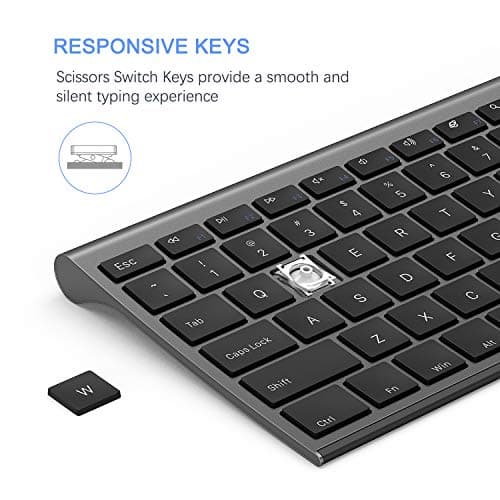 Wireless Keyboard and Mouse, Vssoplor 2.4GHz Rechargeable Compact Quiet Full-Size Keyboard and Mouse Combo with Nano USB Receiver for Windows, Laptop, PC, Notebook-Dark Gray image