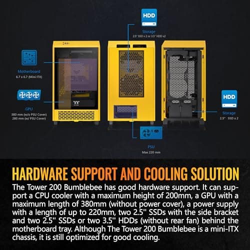 Thermaltake The Tower 200 Mini-ITX Tower Bumblebee Tempered Glass Side Panel image