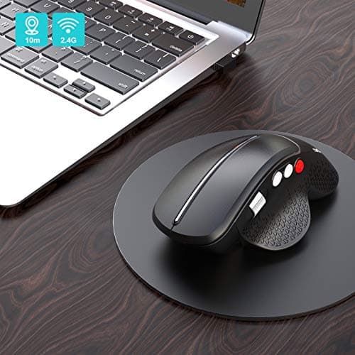 2.4G Wireless Right-Handed Vertical Mouse, Side Scrolling and Ergonomic Design Reducing Wrist Pain, 4 Adjustable DPI 800/1600/2400/3600, Next/Previous Page Buttons for Laptop, Desktop, PC (Black) image