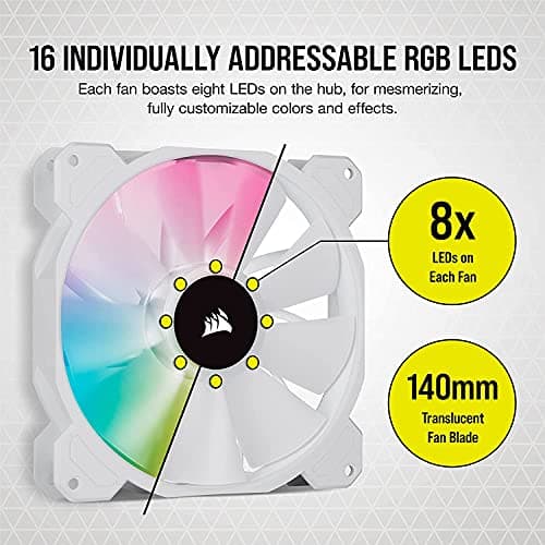 Corsair iCUE SP140 RGB Elite 140mm White RGB PWM 68.11 CFM 2-Pack image