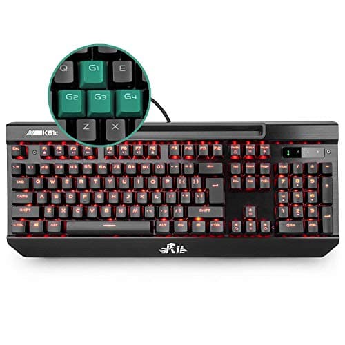Mechanical Gaming Keyboard,Rii K61C USB Wired 104keys Anti-ghosting Mechanical Programmable Gaming Keyboard,Blue Switches with 3 Macro Keys,Red LED Illuminated Backlit for PC, Windows and Mac image