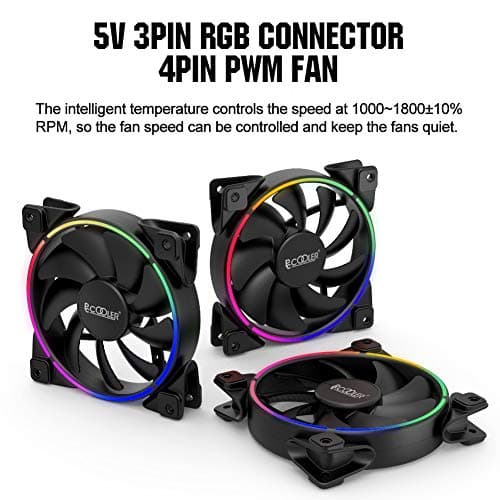 Pccooler 120mm Fan Moonlight Series, PC-3M120 RGB LED Computer Case Fan - PWM PC Cooling Fan - Dual Light Loop Quiet Fan/Multiple Light Modes with Controller for PC Cases, CPU Coolers image