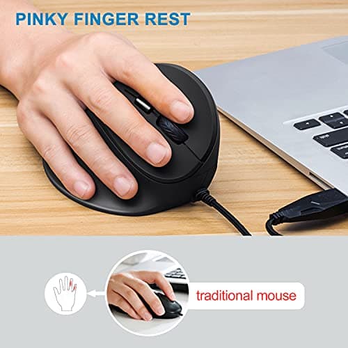 Wired Ergonomic Mouse, AUTLEY Vertical Mouse USB Wired Mouse for Laptop Desktop Computer Mac, 1000/1600/2400/3200 DPI, Better for Large Hands, Black image