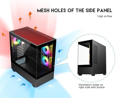 DIYPC ARGB-N5-BK ATX Mid Tower Black with Tempered Glass Side Panel and USB 3.2 Gen 2 Type-C USB 3.2 Gen 1 Type-A image