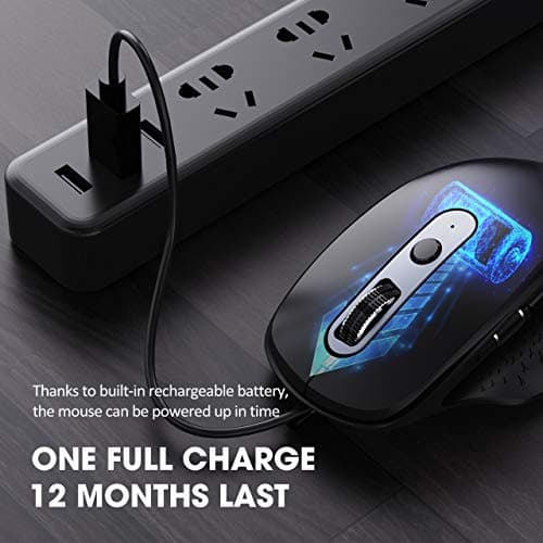 VicTsing Pioneer Rechargeable Bluetooth Mouse, Easy-Switch Up to 3 Devices, Wireless Computer Mouse with Side Scroll Wheel, 5 Levels Adjustable DPI, Mouse for Laptop Android/OS/iOS/Windows/Linux image