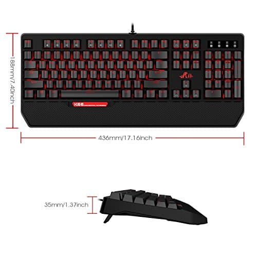 Rii Keyboard Mechanical, Gaming with USB Cable K66, 104 Keys with Red Switches, and LED Backlit,(5 Lights Effects + 3 Macros), Anti-Ghosting Programmable Gaming Keyboard image