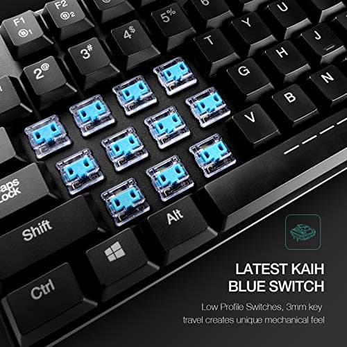 Mechanical Keyboard HAVIT Backlit Wired Gaming Keyboard Extra-Thin & Light, Kailh Latest Low Profile Blue Switches, 87 Keys N-Key Rollover (Black) image