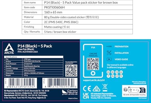 ARCTIC P14 140mm Black 72.8 CFM 5-Pack image