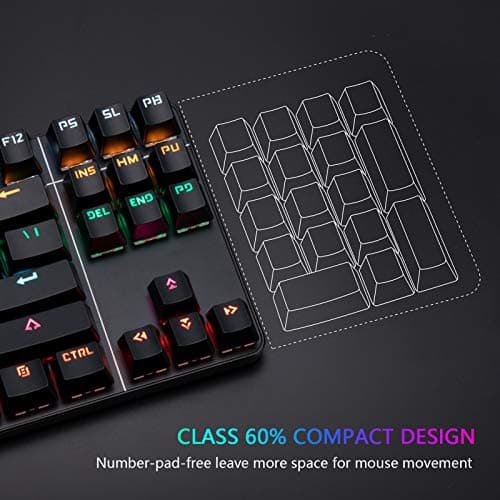 CHONCHOW Rainbow LED Backlit Mechanical Gaming Keyboard Wired USB Compact 87-Keys Blue Switches Mechanical RGB Gaming Keyboard for Windows PC Gamers(Black) image