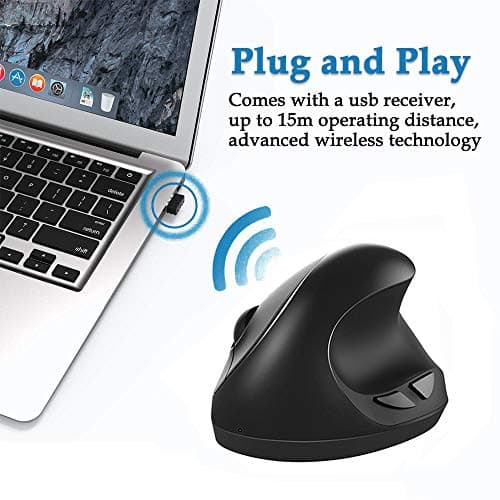 Wireless Mouse, ADLOKO Vertical Ergonomic Optical USB Rechargeable Mice Adjustable Sensitivity 800/1200 /1600 DPI for Laptop, Chromebook, PC, Desktop image