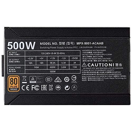 Cooler Master MWE Bronze 500W Non-Modular 80+ Bronze Certified ATX image