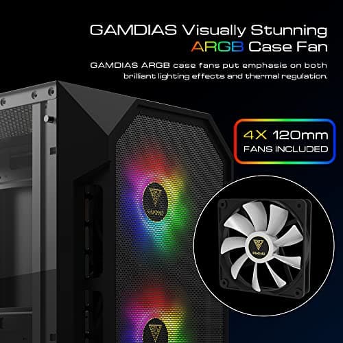 GAMDIAS AURA GC1 ATX Mid Tower Black with Tempered Glass Side Panel and USB 3.2 Gen 1 Type-A, USB 2.0 Type-A image