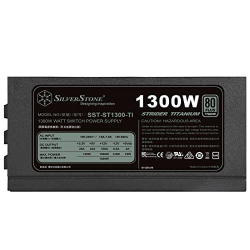 SilverStone Technology ST1300-TI, 80 Plus Titanium 1300W Fully Modular ATX/PS2 Power Supply, SST-ST1300-TI-X image