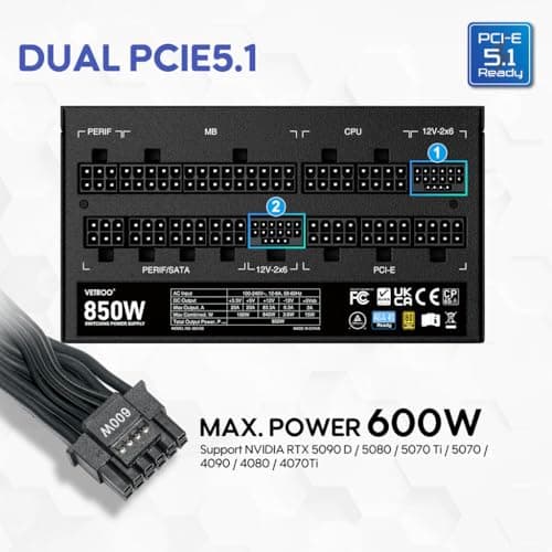 Vetroo 50315153244479 850W 80+ Gold Certified Fully Modular image