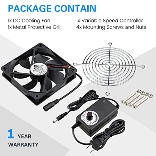 GDSTIME 120mm AC to DC 12V Powered Fan with Speed Controller, for Receiver Amplifier DVR Playstation Xbox Component Cooling image