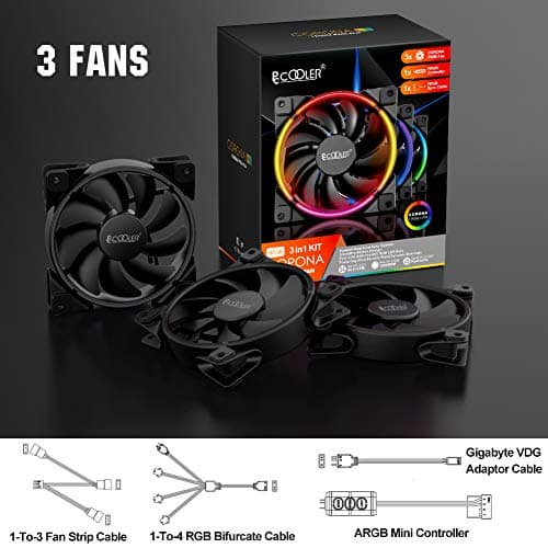 Pccooler 120mm Fan Moonlight Series, PC-3M120 RGB LED Computer Case Fan - PWM PC Cooling Fan - Dual Light Loop Quiet Fan/Multiple Light Modes with Controller for PC Cases, CPU Coolers image