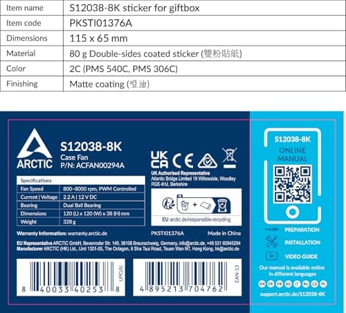 ARCTIC S12038-8K 120mm Black PWM 220 CFM 1-Pack image