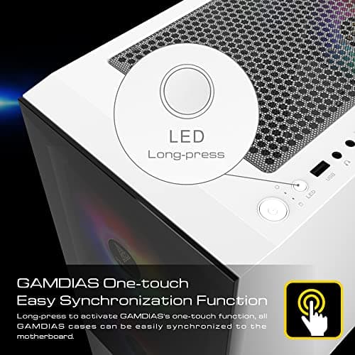 GAMDIAS TALOS E3 ATX Mid Tower White / Black Tempered Glass Side Panel, USB 3.2 Gen 1 Type-A USB 2.0 Type-A image