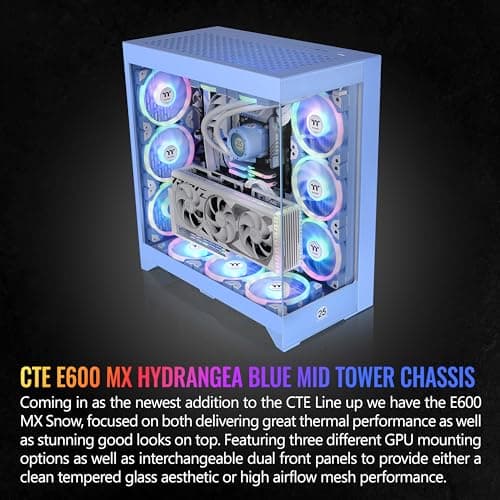 Thermaltake CTE E600 ATX Mid Tower Blue Tempered Glass Side Panel, USB 3.2 Gen 2 Type-C USB 3.2 Gen 1 Type-A Front Panel image