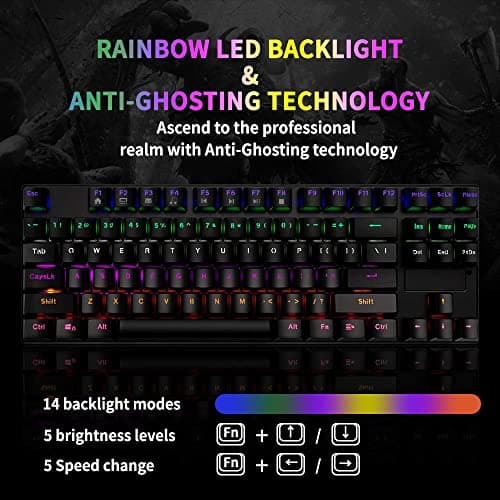 STOGA Mechanical Gaming Keyboard, Anti Ghosting USB Wired Gaming Keyboard with 87 Keys, Alloy Base, 10 Kinds of Backlight Modes LED Backlit image
