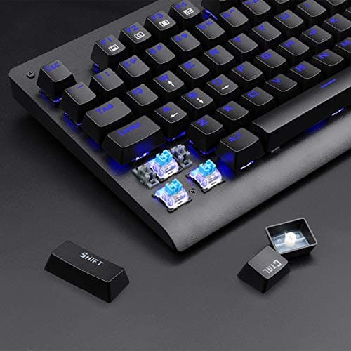 EagleTec KG040 Mechanical Gaming Keyboard Illuminated Blue Switches Cherry MX Equivalent Compact Keyboard Tenkeyless with 87 Keys for Windows PC Gamers (Blue LED Backlit) image