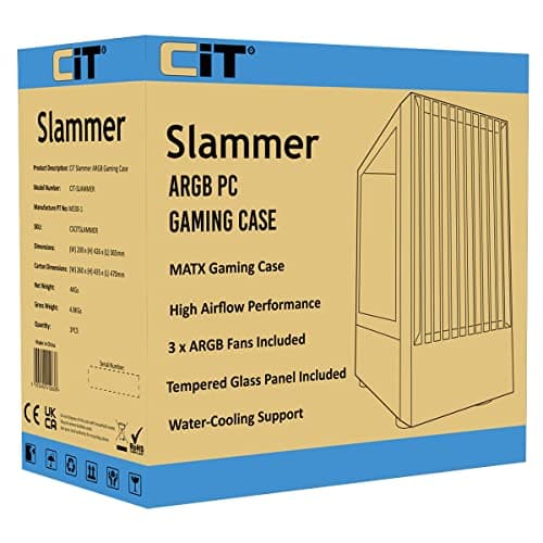 CiT Slammer Micro ATX Mid Tower Black with Tempered Glass Side Panel and USB 3.2 Gen 1 Type-A, USB 2.0 Type-A image