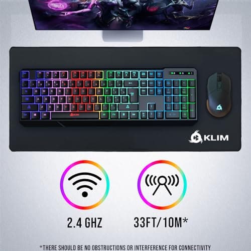 KLIM Chroma Wireless Gaming Keyboard + Slim, Durable, Ergonomic, Quiet, Waterproof, Silent Keys + Backlit Wireless Keyboard for PC PS4 Xbox One Mac + Teclado Gamer + New 2020 Version + Black image