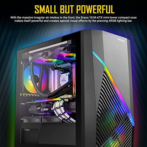 Antec Draco 10 Micro ATX Mini Tower Black Tempered Glass Side Panel, USB 3.2 Gen 1 Type-A image