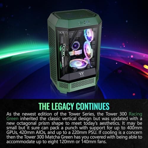 Thermaltake The Tower 300 MicroATX Mini Tower Tempered Glass Side Panel - Racing Green image