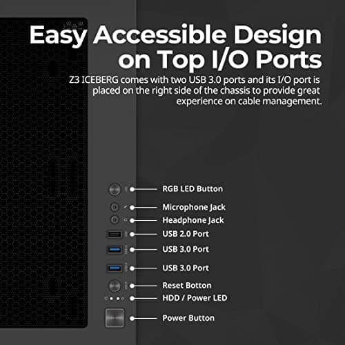 Zalman Z3 Iceberg ATX Mid Tower Black with Tempered Glass Side Panel and USB 3.2 Gen 1 Type-A / USB 2.0 Type-A image
