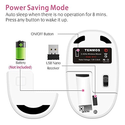 TENMOS M101 Wireless Mouse Cute Silent Computer Mice with USB Receiver, 2.4G Optical Wireless Travel Mouse 1600 DPI Compatible with Laptop, Notebook, PC, Computer (Butterfly) image