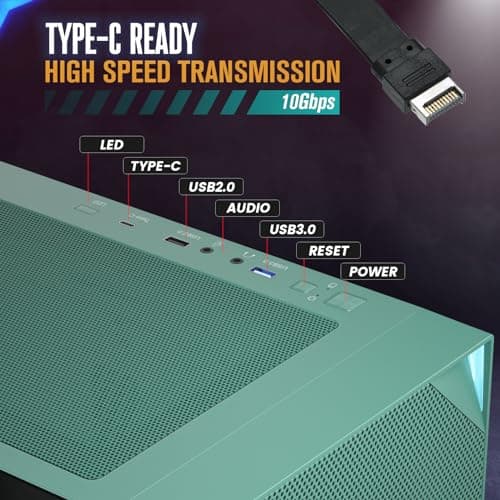 Vetroo AL800 ATX Mid Tower Green Tempered Glass Side Panel image