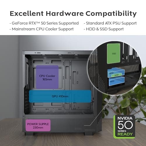 Montech X5 ATX Mid Tower Black with Tempered Glass Side Panel and USB 3.2 Gen 2x2 Type-C, USB 3.2 Gen 1 Type-A, USB 2.0 Type-A image