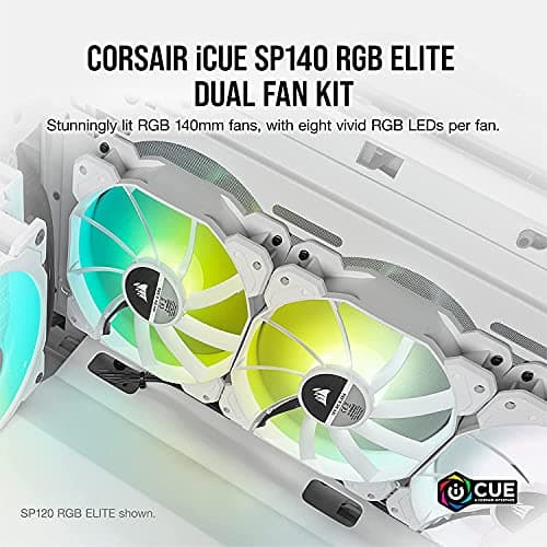 Corsair iCUE SP140 RGB Elite 140mm White RGB PWM 68.11 CFM 2-Pack image